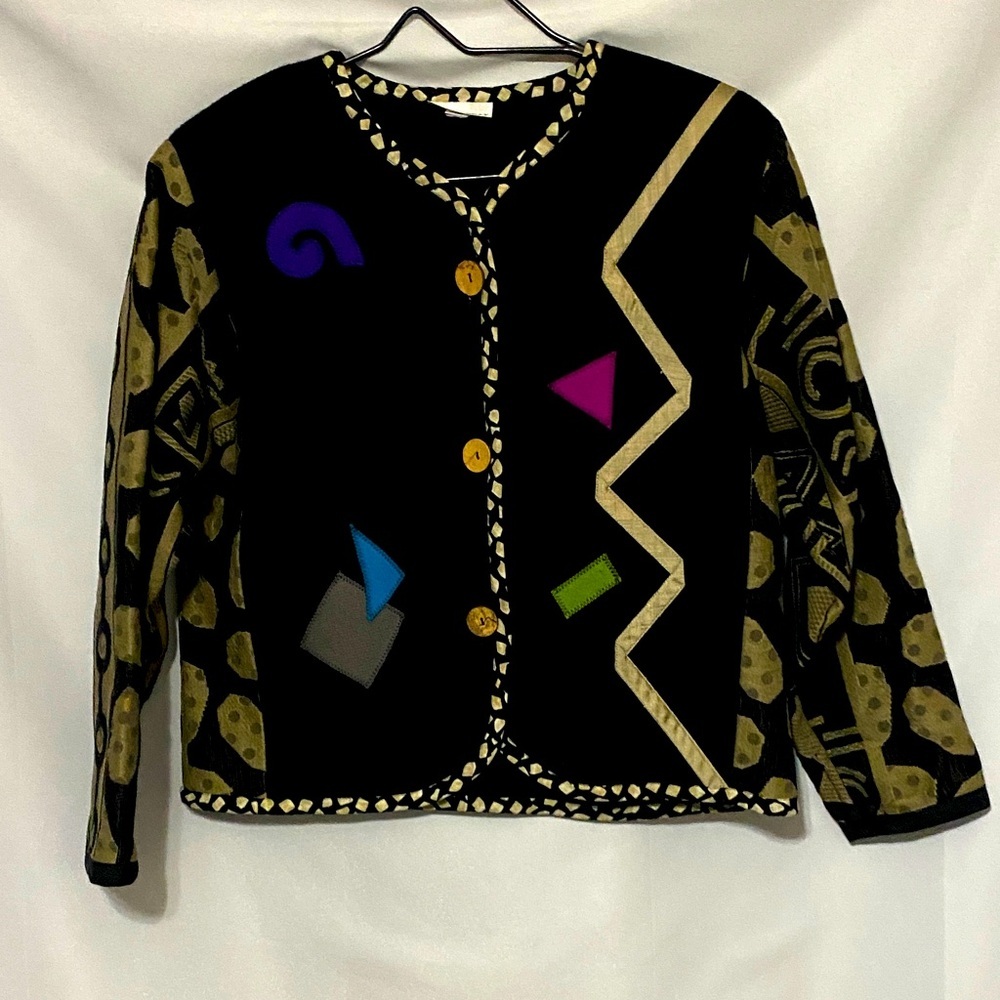 LYNN MURRAY WO SIZE SMALL 100% WOOL Colorful Geometric Patterned Jacket EUC‎